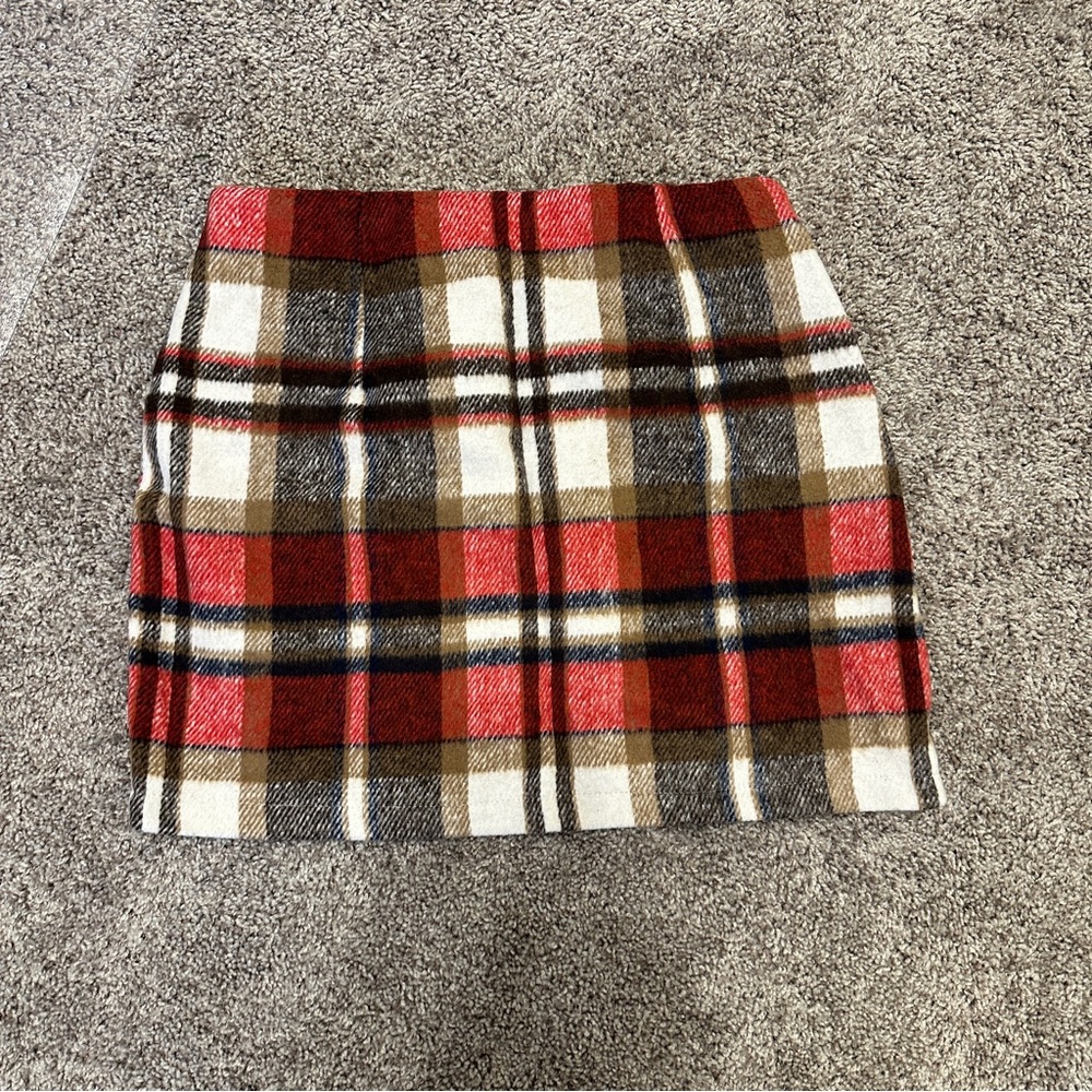 Amazon Plaid Mini Skirt - Red, White, Tan